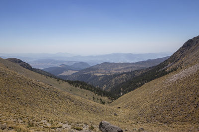 Scenic view of arid landscape against clear sky