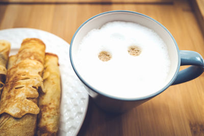 High angle view of breakfast served on table