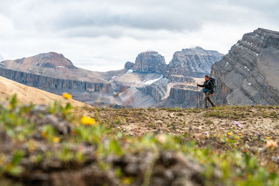 Hiking remote pass in banff national park wilderness