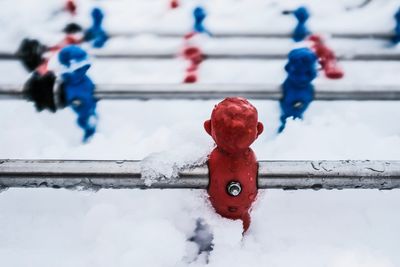 Close-up of snow on railing