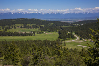 A view of the swan mountains and the flathead valley in spring.