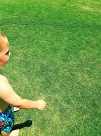 High angle view of girl on field