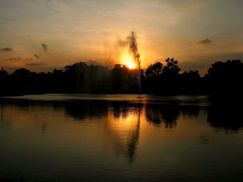 Scenic view of lake against sky during sunset