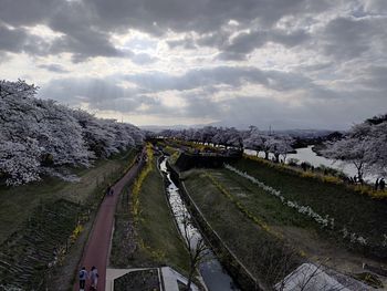 High angle view of road along landscape