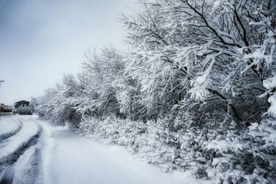 Snow covered road passing through landscape