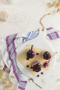 High angle view of food on table
