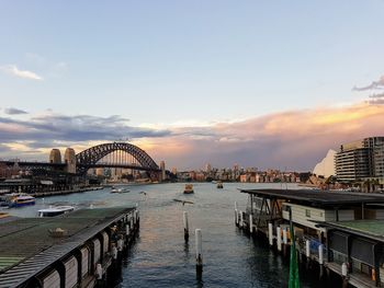View of bridge over river in city