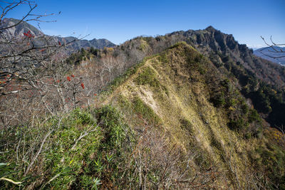 Scenic view of land against clear sky