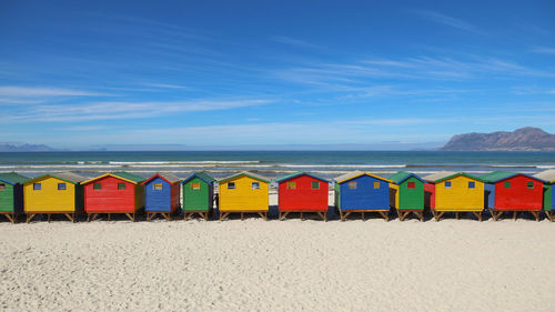 High angle view of beach huts at sea shore