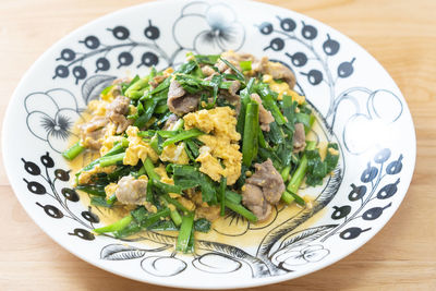 High angle view of food in plate