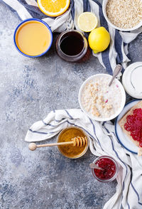 Directly above shot of breakfast on table