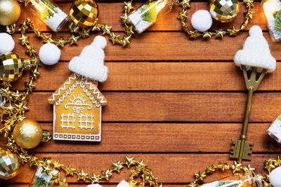 Directly above shot of christmas decorations on table