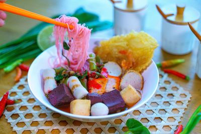 Close-up of food in plate on table