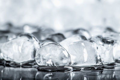 Ice cubes on a black reflective background