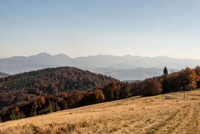 Scenic view of mountains against clear sky