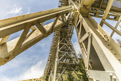 Low angle view of metallic structure against sky