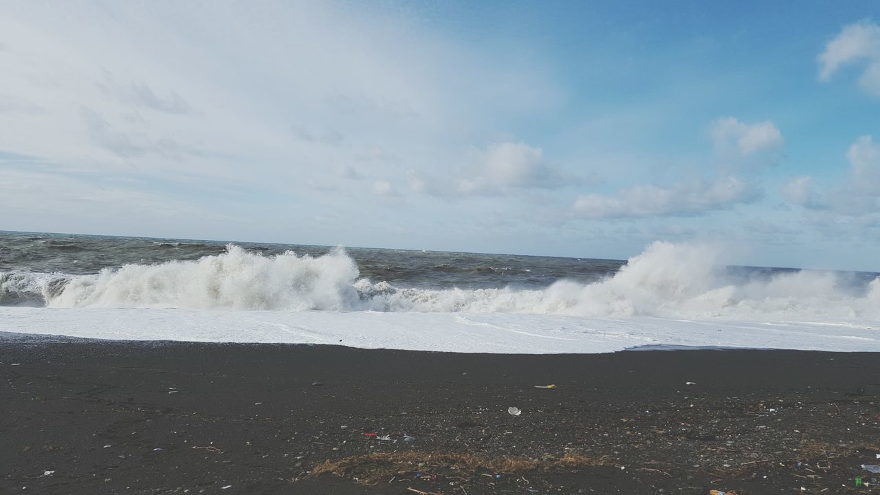 water, surf, wave, sea, motion, splashing, scenics, beauty in nature, power in nature, beach, horizon over water, sky, shore, nature, long exposure, idyllic, cloud - sky, rushing, tide, tranquil scene