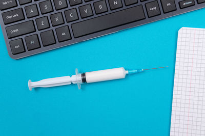 High angle view of laptop on table