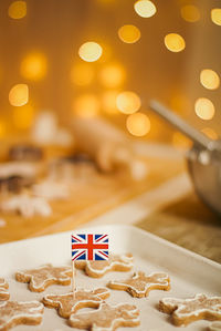 Close-up of christmas lights on table