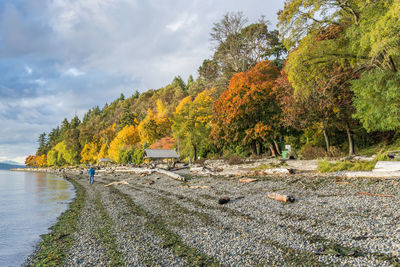 Scenic view of lake against sky during autumn