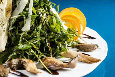 High angle view of meal served in plate