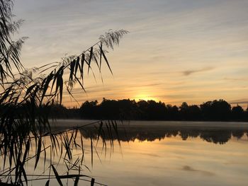 Scenic view of lake against sky during sunset
