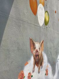 Portrait of small dog on wall