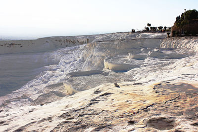 White pamukkale landscape in denizli turkey