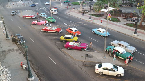 High angle view of vehicles on road