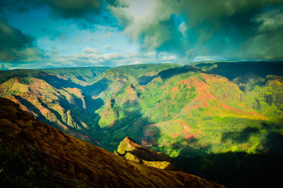 View of mountain range against cloudy sky