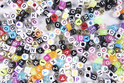 Full frame shot of colorful alphabet beads
