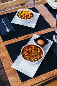 High angle view of food on table