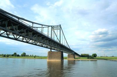 Bridge over river against cloudy sky