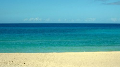 Scenic view of sea against blue sky