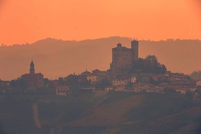 Silhouette buildings against sky during sunset