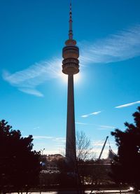 Low angle view of building against blue sky