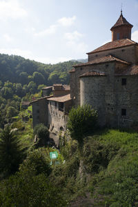 High angle view of historic building against sky