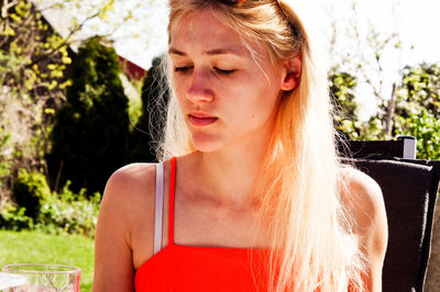 Close-up portrait of a beautiful young woman