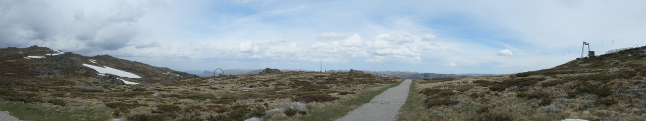 Panoramic view of road amidst mountains against sky