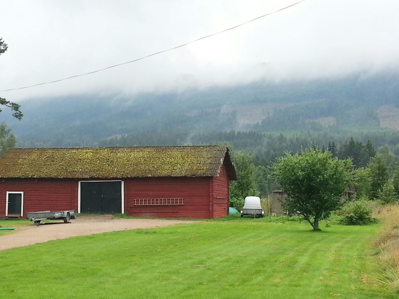 building exterior, architecture, built structure, grass, house, field, tree, sky, landscape, green color, rural scene, agriculture, residential structure, transportation, nature, growth, farm, day, outdoors, residential building