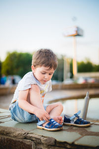 Boy looking at camera
