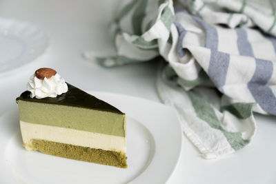 Close-up of cake in plate on table