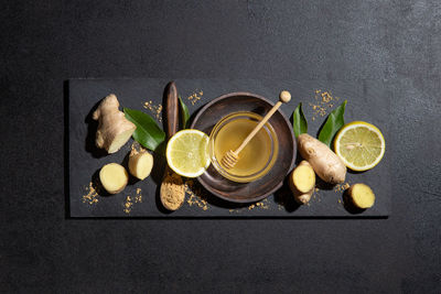 High angle view of food on table