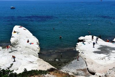 High angle view of people on beach