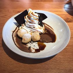 High angle view of ice cream in plate on table