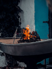 Close-up of fire burning on wall