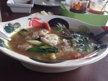 Close-up of food served in bowl on table