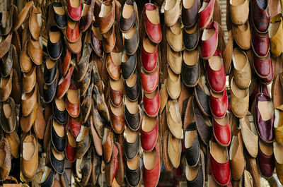 Full frame shot of shoes for sale in market