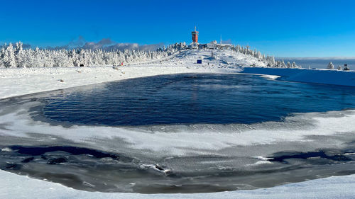 Scenic view of sea against sky during winter