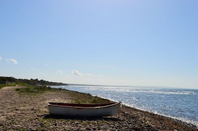 Scenic view of sea against clear blue sky